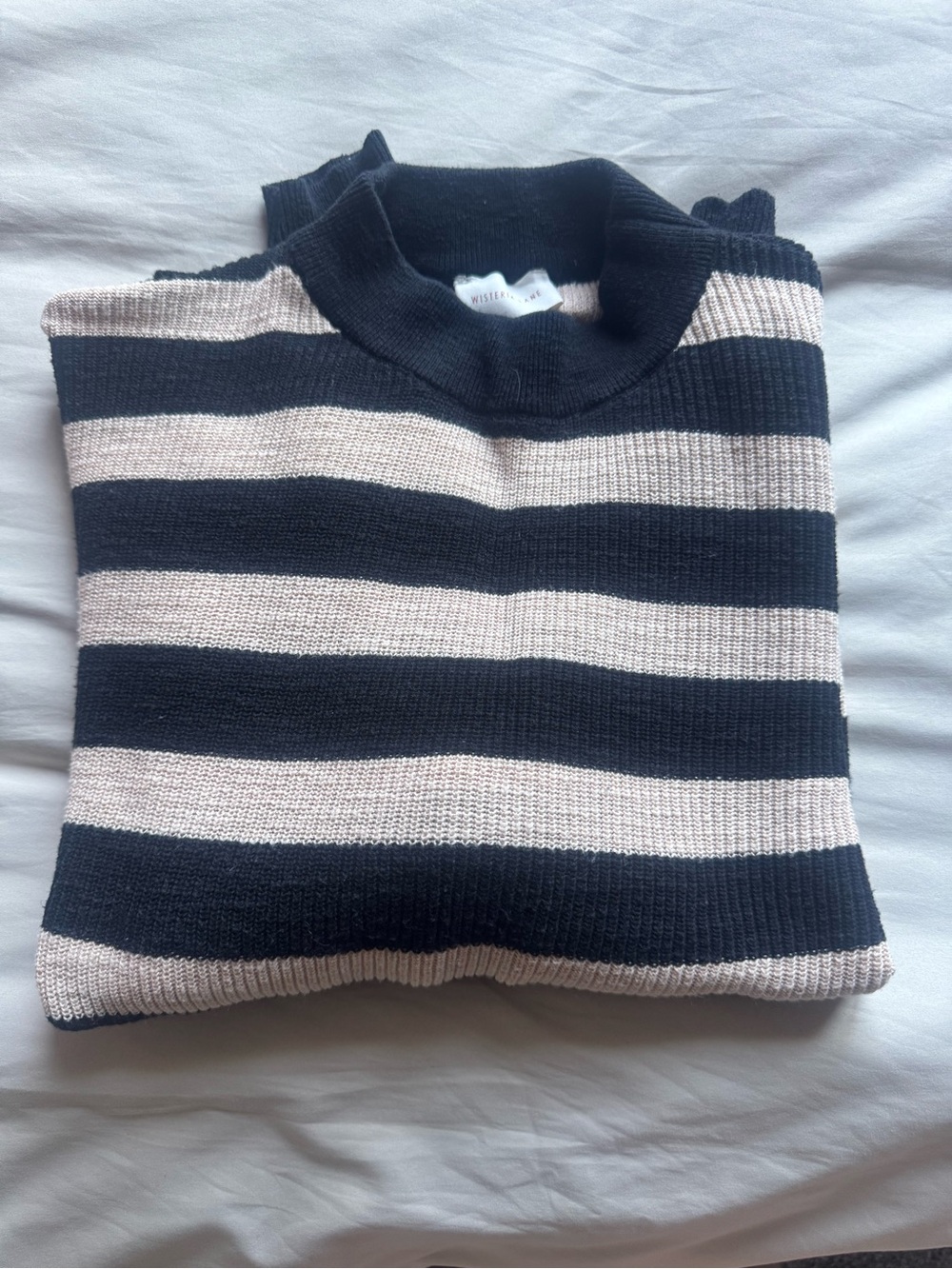 Striped Cowl-Neck Sweater in Black & Cream